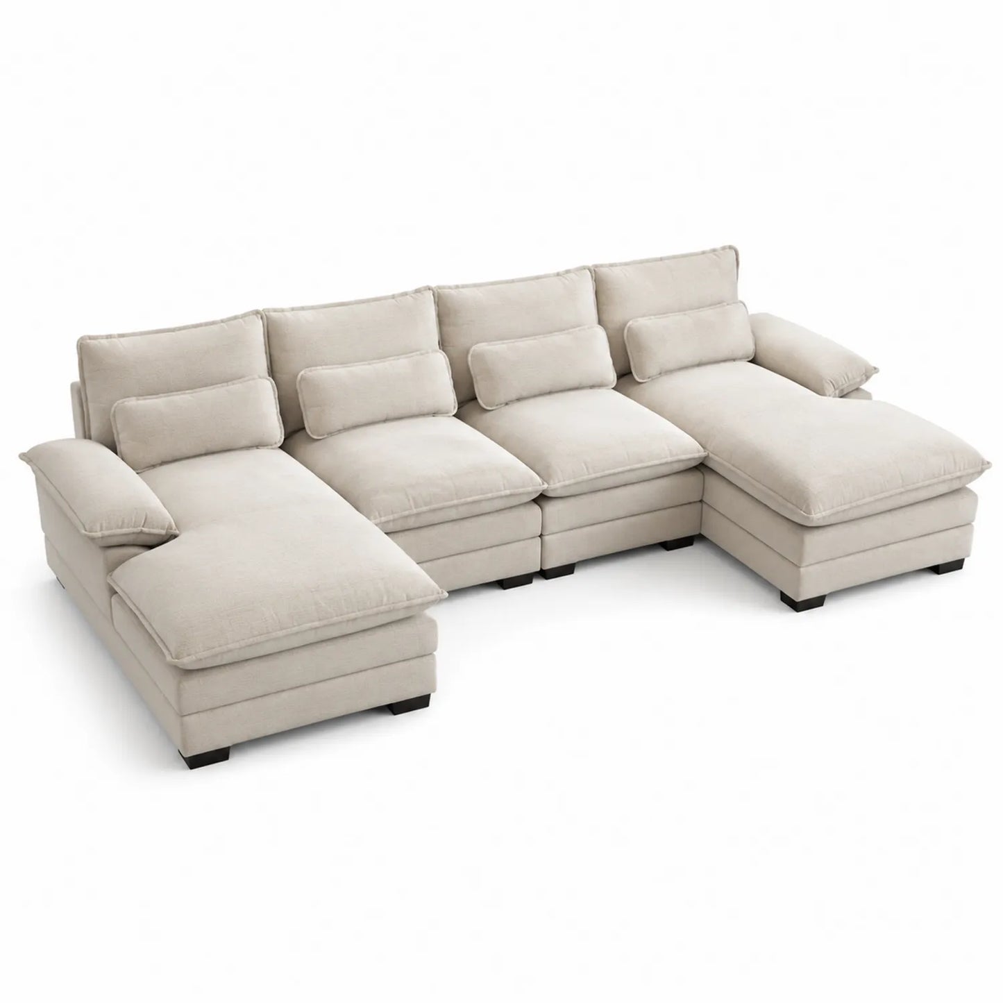 Sofá Seccional en Forma de L Tela Beige 300x200x90 cm