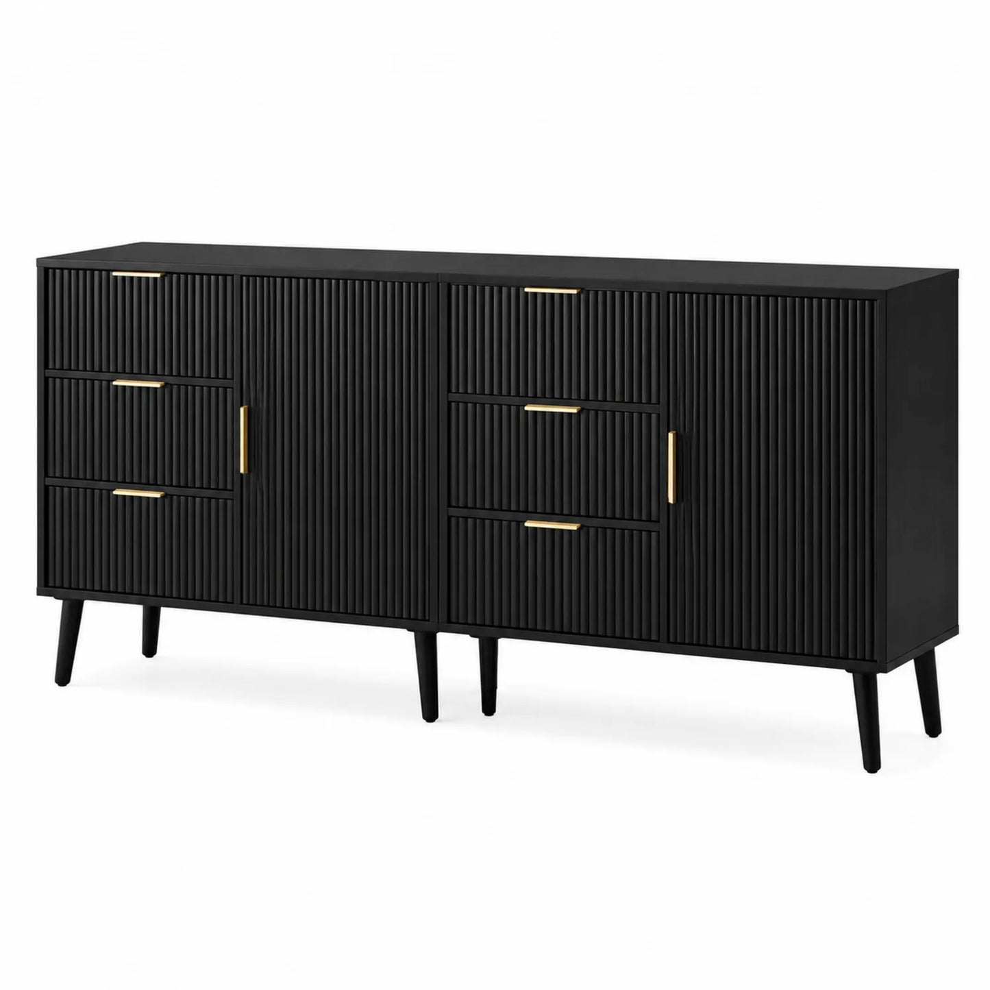 Aparador de Madera con Puertas y Cajones Negro