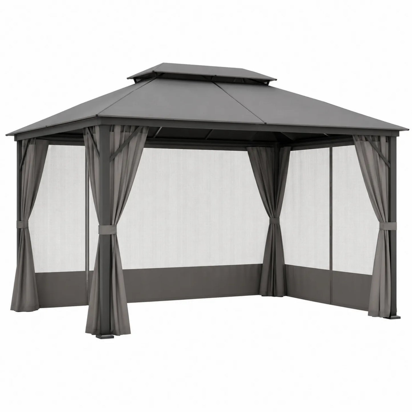 Cenador de jardín de aluminio con cortinas 3x4 m Gris