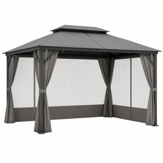 Cenador de jardín de aluminio con cortinas 3x4 m Gris