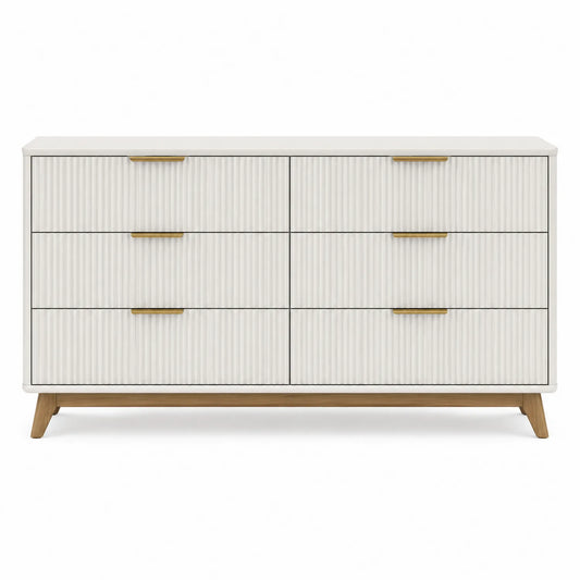 Cómoda de 6 cajones de MDF y madera de roble blanca 120x40x80 cm