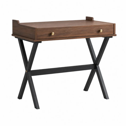 Escritorio de madera con patas metálicas y cajón, 90x50x75 cm