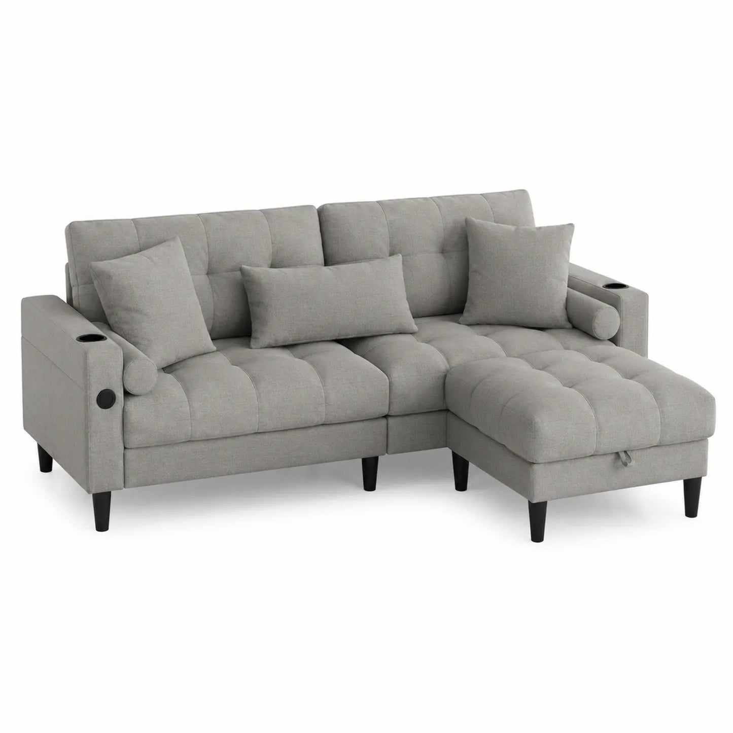 Sofá Seccional Reversible en L de Tela Gris 3 Plazas