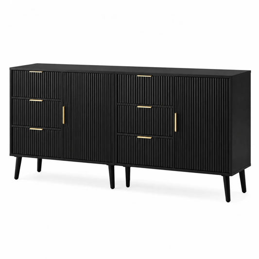Aparador de Madera con Puertas y Cajones Negro