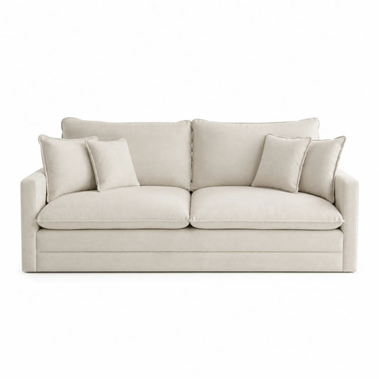 Sofá de Tela Beige 3 Plazas con Cojines Desmontables