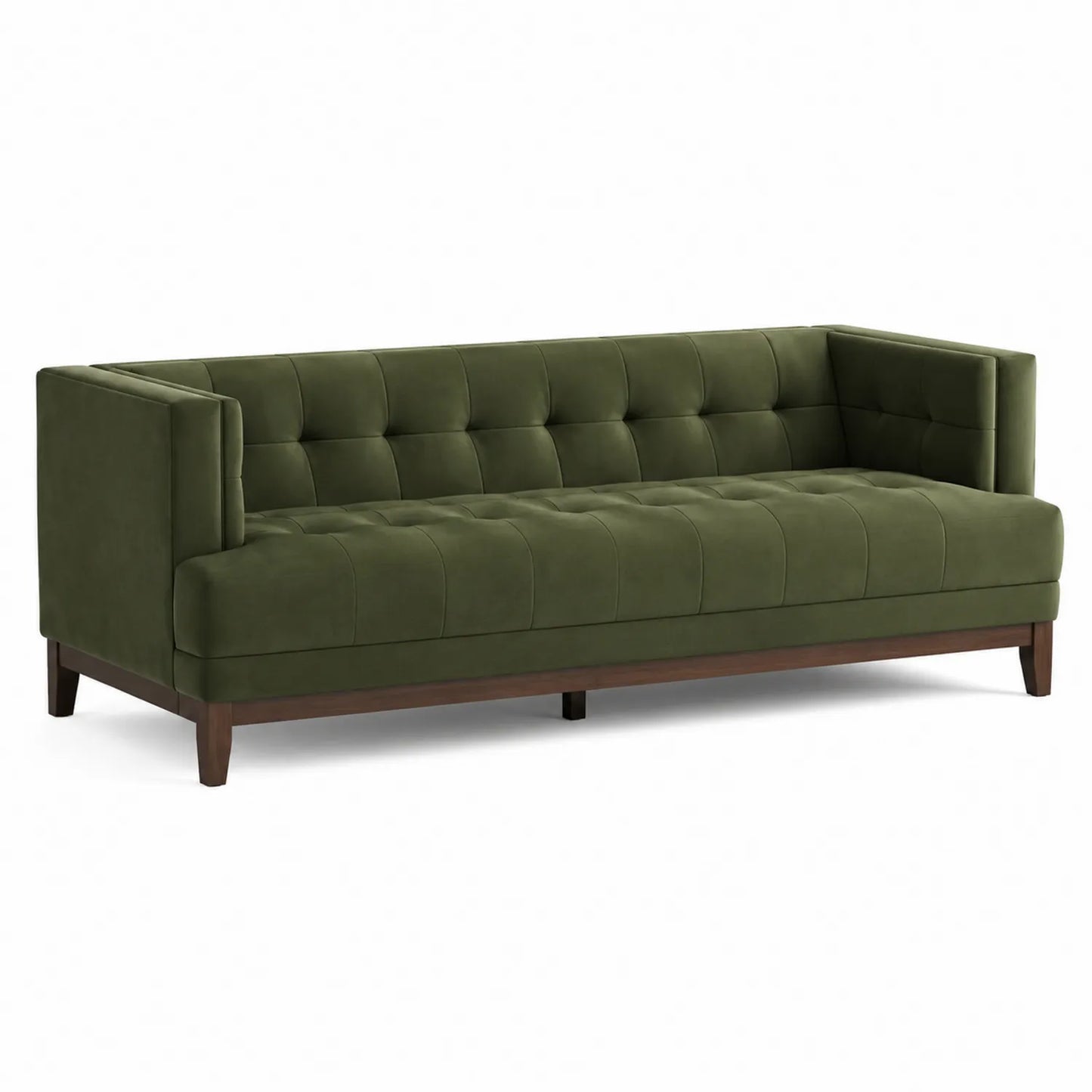 Sofá de Terciopelo Verde Oliva con Estructura de Madera