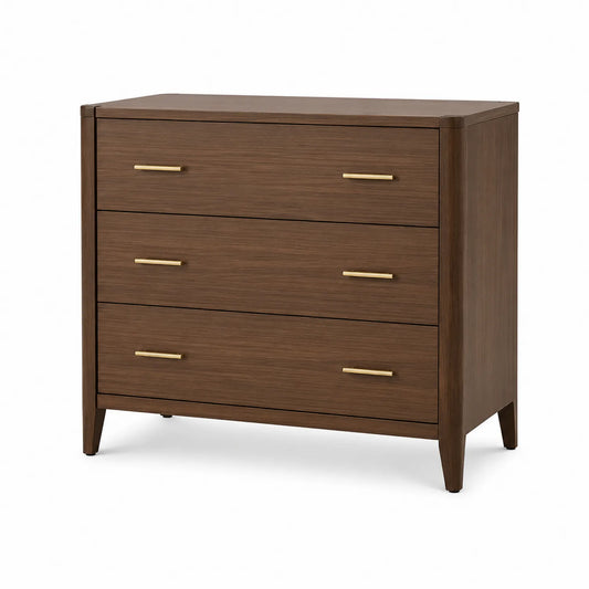 Cómoda de Madera de Nogal con Tiradores de Metal Dorado 80 cm x 40 cm x 85 cm