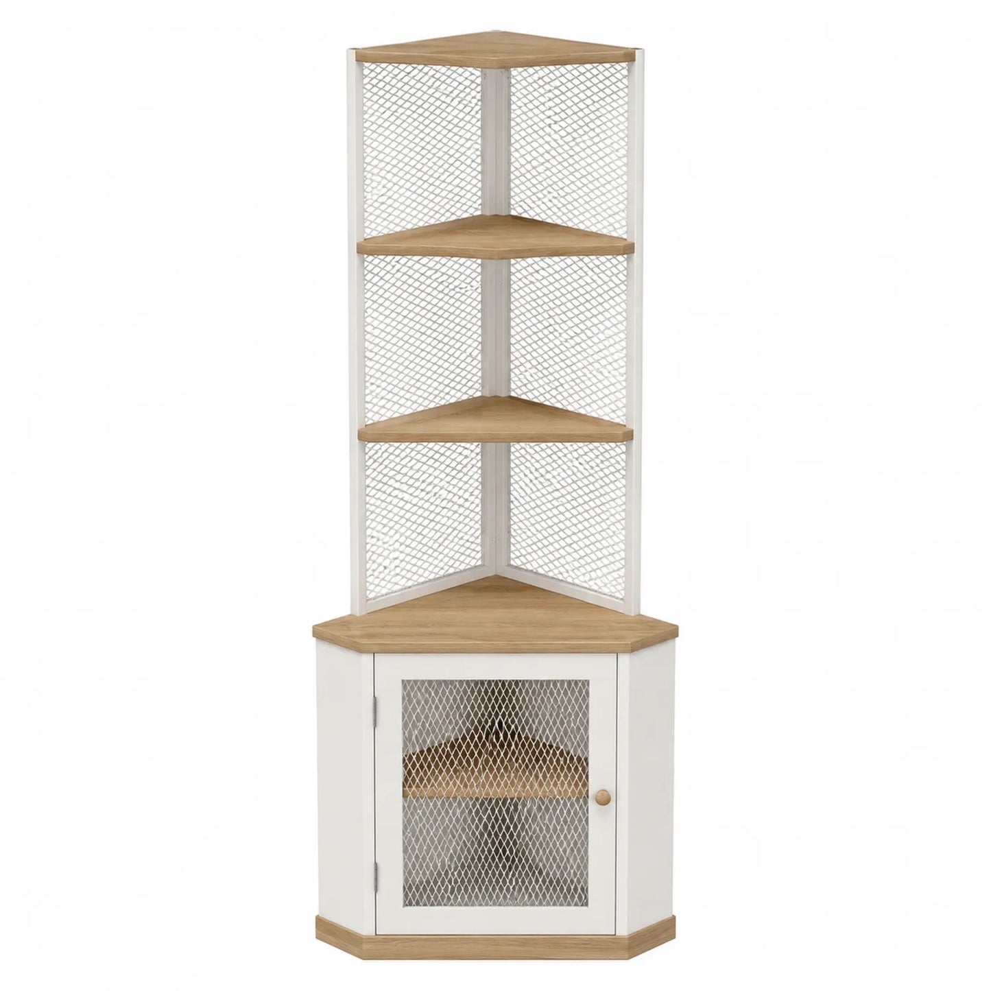 Estantería de rincón de madera y metal con puerta de rejilla, 180x40x40 cm