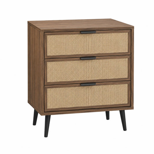 Cómoda de Madera y Ratán con Tres Cajones Marrón 90x75x40cm