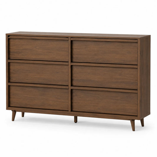 Cómoda de Madera Maciza de Nogal con 6 Cajones Marrón